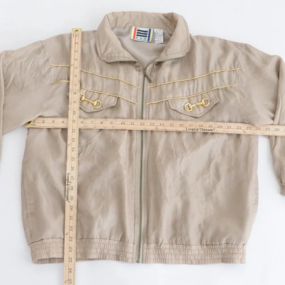 Vintage 90s Evr Rousso Apparel Champagne 100% Silk Zip Up Bomber Jacket  L - Picture 4 of 11